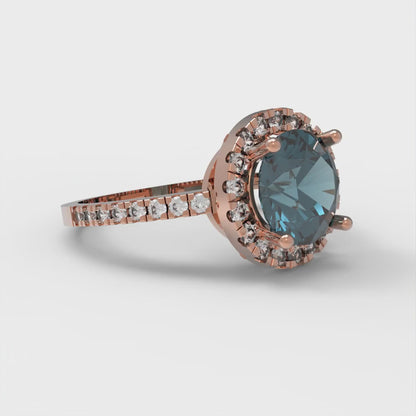 1.8 cttw Natural London Blue Topaz Solitaire with Zirconia Simulated Diamond Accents Engagement Ring - Solid Gold (Round Cut,7.5mm)