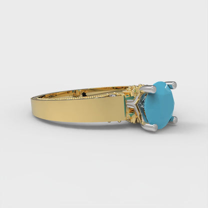 1.06 cttw Simulated Turquoise Solitaire  Engagement Ring - Solid Gold (Round Cut,6.5mm)