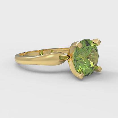 2.5 cttw Natural Peridot Solitaire  Engagement Ring - Solid Gold (Round Cut,8.5mm)