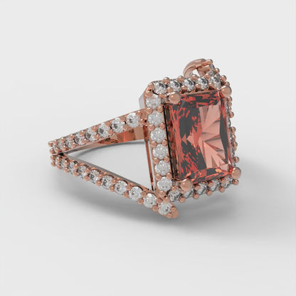 1.935 cttw Zirconia Simulated Red Diamond Solitaire with Zirconia Simulated Diamond Accents Engagement Ring - Solid Gold (VVS1, Emerald Cut,7.5x5.5mm)