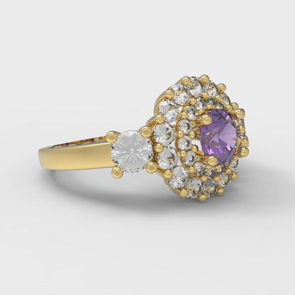 1.4 cttw Natural Amethyst Hidden Halo Engagement Ring - Solid Gold (Round Cut,5.0mm)