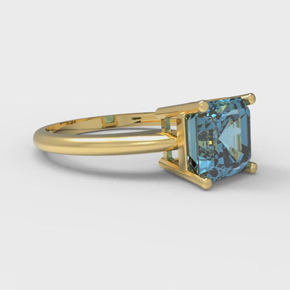1.5 cttw Natural Swiss Blue Topaz Solitaire  Engagement Ring - Solid Gold (Asscher Cut,6.5mm)