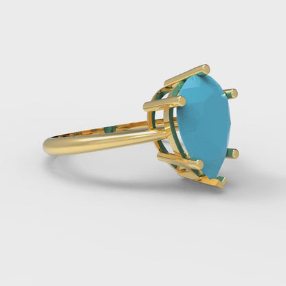 2 cttw Simulated Turquoise Solitaire  Engagement Ring - Solid Gold (Pear Cut,10x7mm)