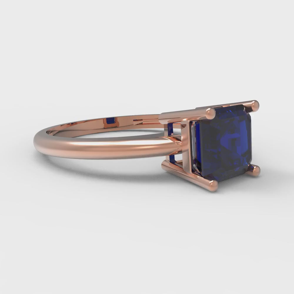 1 cttw Simulated Blue Sapphire Solitaire  Engagement Ring - Solid Gold (Asscher Cut,6mm)