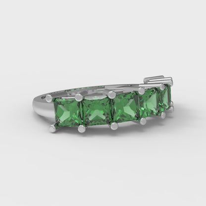 1.75 cttw Simulated Emerald Princess Cut White Gold Eternity Wedding Band