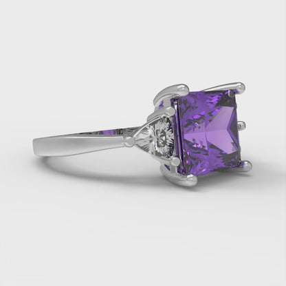 2.32 cttw Simulated Alexandrite Three-Stone Engagement Ring - Solid White Gold (VVS1, Princess Cut,7.0mm)