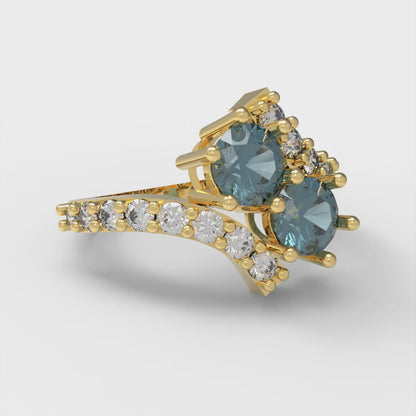 1.48 cttw Natural London Blue Topaz Solitaire with Zirconia Simulated Diamond Accents Engagement Ring - Solid Gold (Round Cut,5mm)