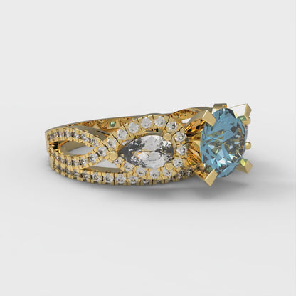 1.925 cttw Round Cut Natural Swiss Blue Topaz Bridal Set - Solid Yellow Gold Engagement Ring & Wedding Band