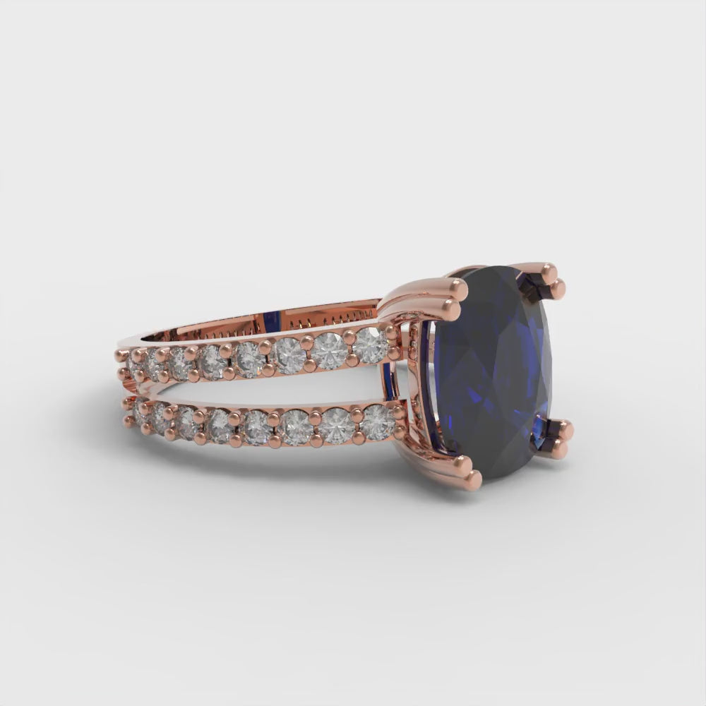 3.48 cttw Simulated Blue Sapphire Solitaire with Zirconia Simulated Diamond Accents Engagement Ring - Solid Gold (Long Cushion Cut,9x7mm)