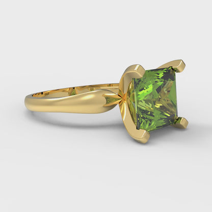 2.5 cttw Natural Peridot Solitaire  Engagement Ring - Solid Yellow Gold (VVS1, Princess Cut,8.5mm)