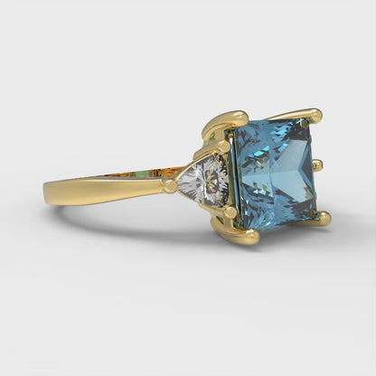 2.32 cttw Natural Swiss Blue Topaz Three-Stone Engagement Ring - Solid Gold (Princess Cut,7.0mm)