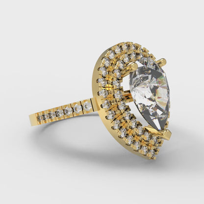 2.48 cttw White Sapphire Hidden Halo Engagement Ring - Solid Yellow Gold (VVS1, Pear Cut,10X7mm )