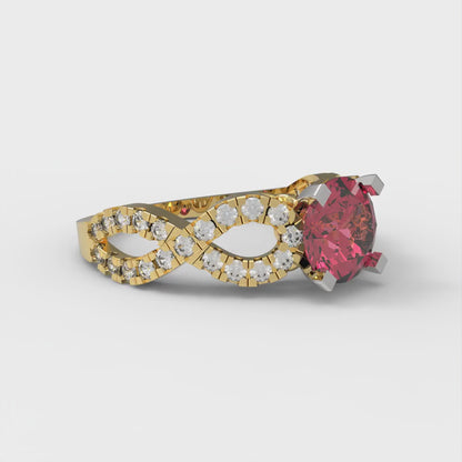 1.42 cttw Simulated Ruby Solitaire with Zirconia Simulated Diamond Accents Engagement Ring - Solid Yellow/White Gold (VVS1, Round Cut,6.5mm)