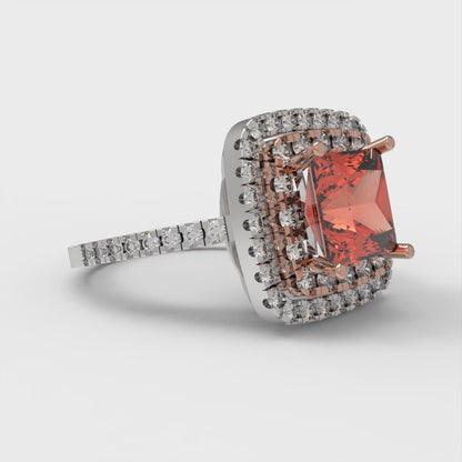 2.07 cttw Zirconia Simulated Red Diamond Hidden Halo Engagement Ring - Solid White/Rose Gold (VVS1, Princess Cut,6.5mm)