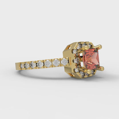 0.89 cttw Zirconia Simulated Red Diamond Hidden Halo Engagement Ring - Solid Yellow Gold (VVS1, Princess Cut,4.5mm)