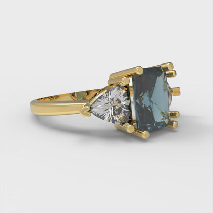 2.82 cttw Natural London Blue Topaz Three-Stone Engagement Ring - Solid Gold (Emerald Cut,8x6mm)