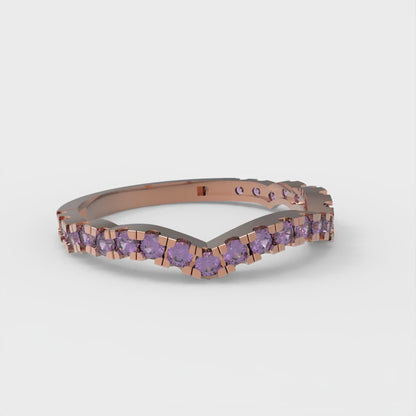 0.36 cttw Natural Amethyst Round Cut Rose Gold Eternity Wedding Band
