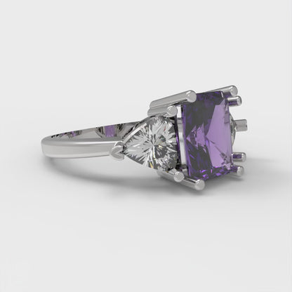 2.82 cttw Natural Amethyst Three-Stone Engagement Ring - Solid Gold (Emerald Cut,8x6mm)