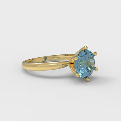 1.5 cttw Natural Aquamarine Solitaire  Engagement Ring - Solid Gold (Round Cut,7.5mm)