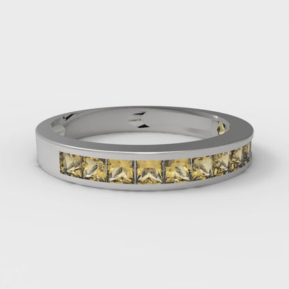 0.78 cttw Natural Citrine Princess Cut White Gold Eternity Wedding Band