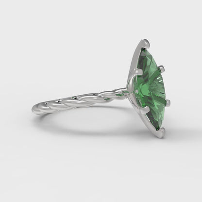2 cttw Simulated Emerald Solitaire  Engagement Ring - Solid Gold (Marquise Cut,12x6mm )