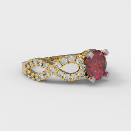 1.42 cttw Natural Garnet Solitaire with Zirconia Simulated Diamond Accents Engagement Ring - Solid Yellow/White Gold (VVS1, Round Cut,6.5mm)
