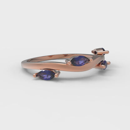 0.4 cttw Simulated Blue Sapphire Marquise Cut Rose Gold Eternity Wedding Band