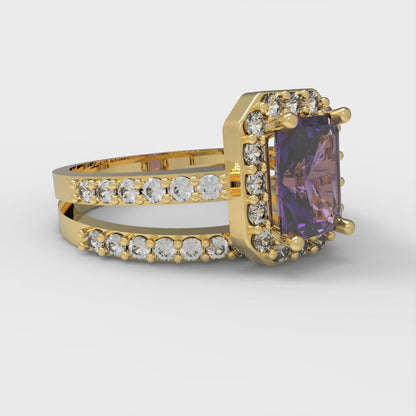 1.92 cttw Natural Amethyst Hidden Halo Engagement Ring - Solid Gold (Emerald Cut,7.5X5.5mm)