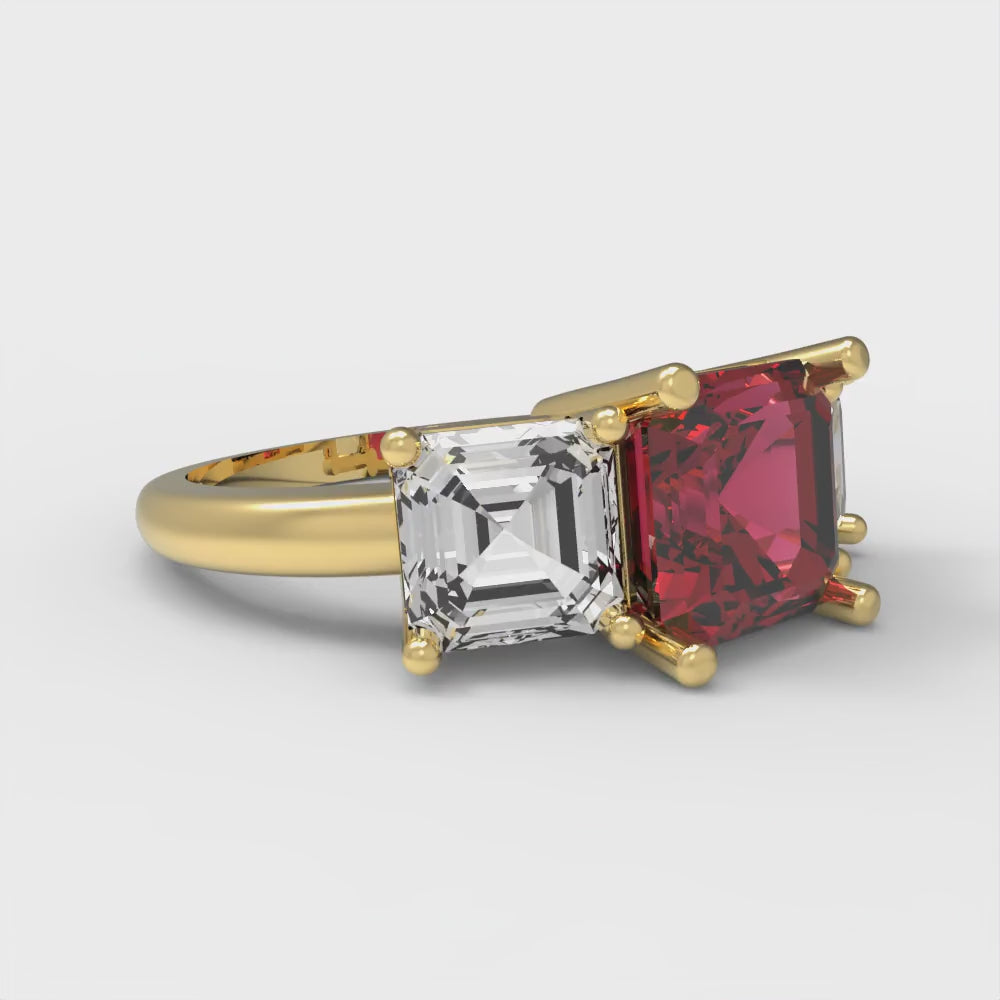 4 cttw Natural Garnet Three-Stone Engagement Ring - Solid Gold (Square Emerald Cut,7.0X7.0mm)