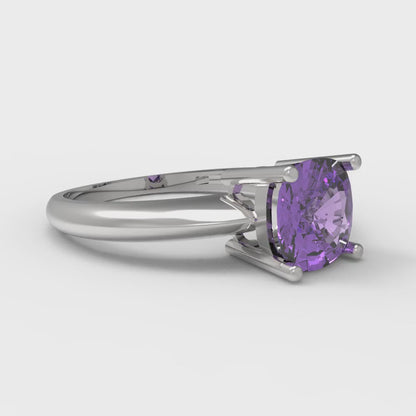 1.5 cttw Simulated Alexandrite Solitaire  Engagement Ring - Solid White Gold (VVS1, Cushion Cut,6.5mm)