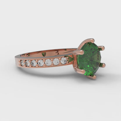 1.71 cttw Simulated Emerald Solitaire with Zirconia Simulated Diamond Accents Engagement Ring - Solid Gold (Round Cut,7.5mm)