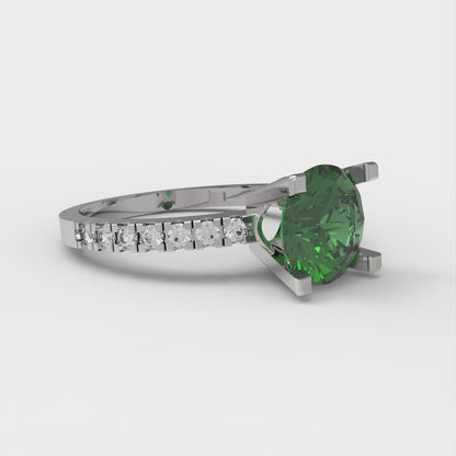 1.71 cttw Simulated Emerald Solitaire with Zirconia Simulated Diamond Accents Engagement Ring - Solid Gold (Round Cut,7.5mm)