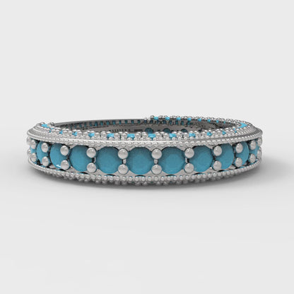 1.44 cttw Simulated Turquoise Round Cut White Gold Eternity Wedding Band