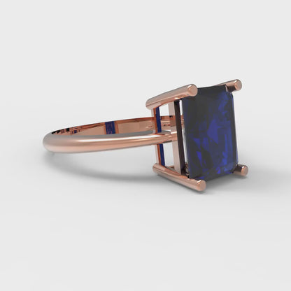 2.5 cttw Simulated Blue Sapphire Solitaire  Engagement Ring - Solid Gold (Radiant Cut,8.5x6.5mm)