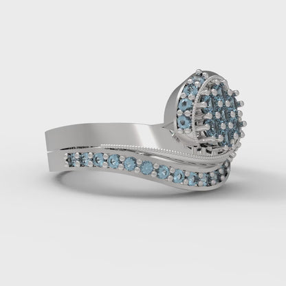 0.4 cttw Round Cut Natural Swiss Blue Topaz Bridal Set - Solid White Gold Engagement Ring & Wedding Band