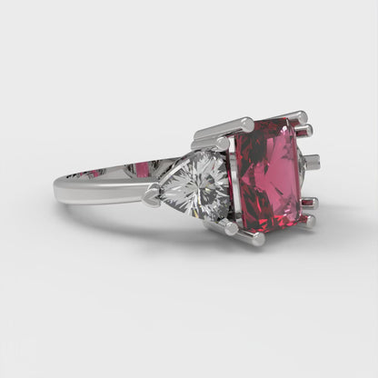 2.82 cttw Natural Garnet Three-Stone Engagement Ring - Solid White Gold (VVS1, Emerald Cut,8x6mm)