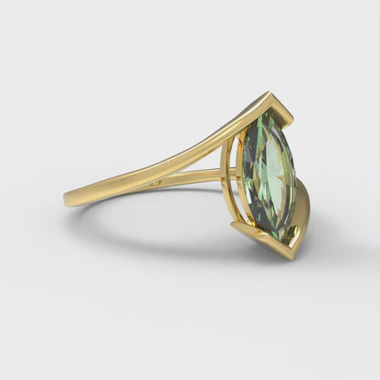 2 cttw Zirconia Simulated Green Diamond Solitaire  Engagement Ring - Solid Yellow Gold (VVS1, Marquise Cut,12x6mm )