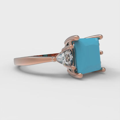 2.32 cttw Simulated Turquoise Three-Stone Engagement Ring - Solid Gold (Princess Cut,7.0mm)