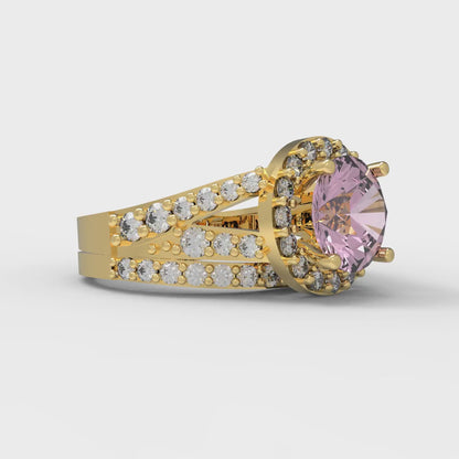 2.32 cttw Round Cut Simulated Pink Diamond Bridal Set - Solid Yellow Gold Engagement Ring & Wedding Band
