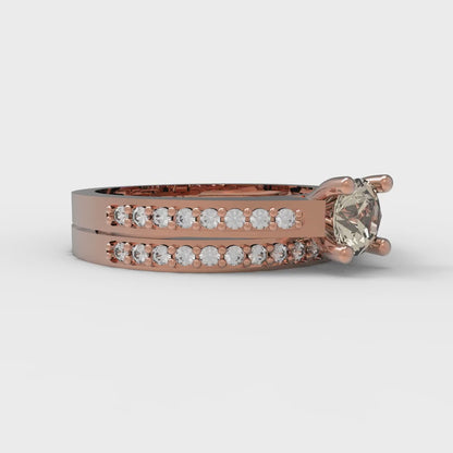 0.86 cttw Round Cut Natural Morganite Bridal Set - Solid Rose Gold Engagement Ring & Wedding Band