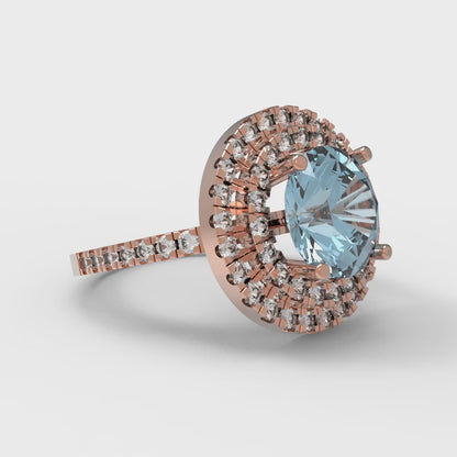 2.6 cttw Zirconia Simulated Blue Diamond Hidden Halo Engagement Ring - Solid Rose Gold (VVS1, Round Cut,8.0mm)