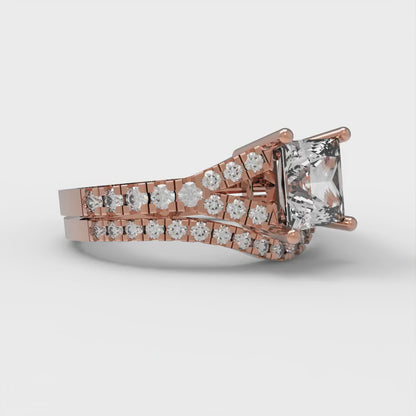 3.4 cttw Princess Cut White Sapphire Bridal Set - Solid Rose Gold Engagement Ring & Wedding Band