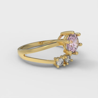 0.87 cttw Zirconia Simulated Pink Diamond Three-Stone Engagement Ring - Solid Yellow Gold (VVS1, Round Cut,6.0mm)
