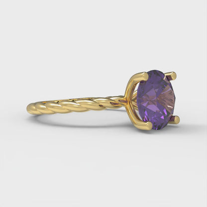 2 cttw Natural Amethyst Solitaire  Engagement Ring - Solid Gold (Round Cut,8.0mm)