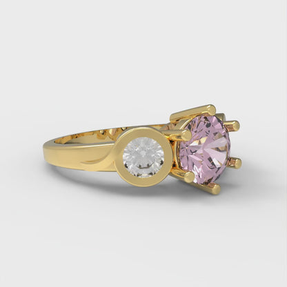 1.72 cttw Zirconia Simulated Pink Diamond Three-Stone Engagement Ring - Solid Gold (VVS1, Round Cut,6.5mm)