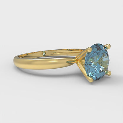 1.5 cttw Zirconia Simulated Blue Diamond Solitaire  Engagement Ring - Solid Gold (VVS1, Round Cut,7.5mm)