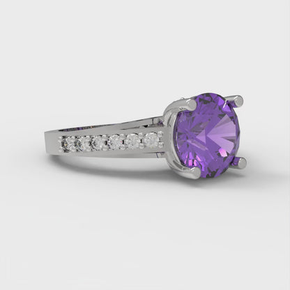 2.21 cttw Simulated Alexandrite Solitaire with Zirconia Simulated Diamond Accents Engagement Ring - Solid Gold (Round Cut,8.0mm)