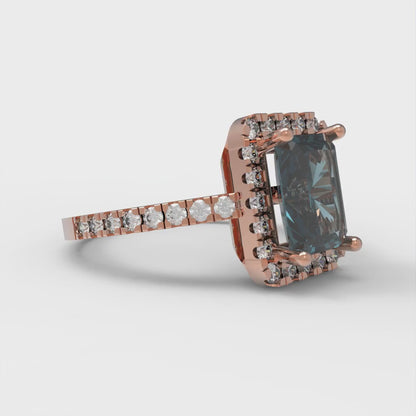 1.86 cttw Natural London Blue Topaz Hidden Halo Engagement Ring - Solid Gold (Emerald Cut,7.5x5.5mm)