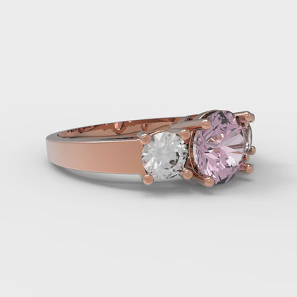 1.5 cttw Zirconia Simulated Pink Diamond Three-Stone Engagement Ring - Solid Gold (VVS1, Round Cut,6.5mm)