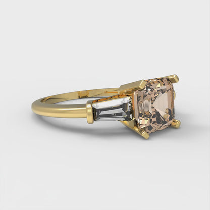 1.62 cttw Yellow Moissanite Three-Stone Engagement Ring - Solid Gold (Square Emerald Cut,6.5X6.5mm)